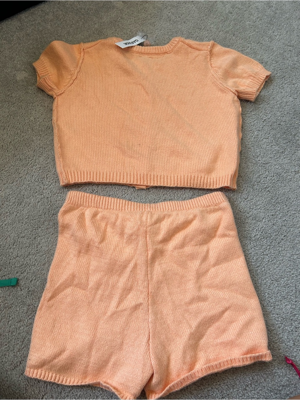 Garage set Peach Knit Button-Up Crop Top & High-Waist Too Shorts Set - Picture 4 of 4